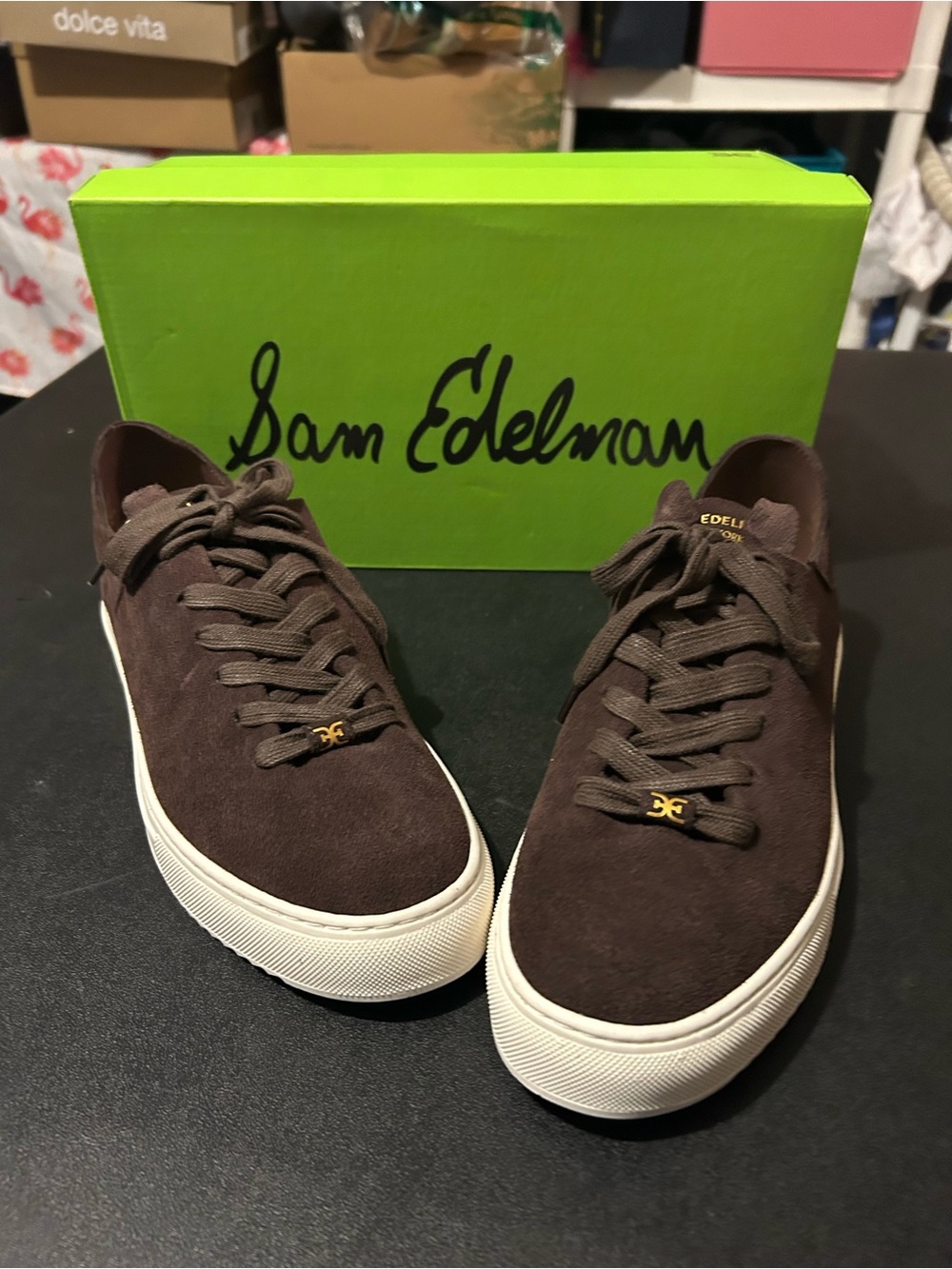 Sam Edelman Brown Suede Men's Lace-Up Sneakers with White Sole